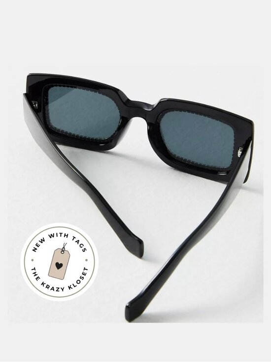 Free People Sofia Crystal Rectangle Sunglasses NWT Black Rhinestone Bling Shades